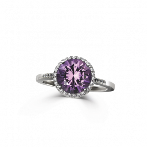 Purple Amethyst Halo Engagement Ring - halo ring - purple