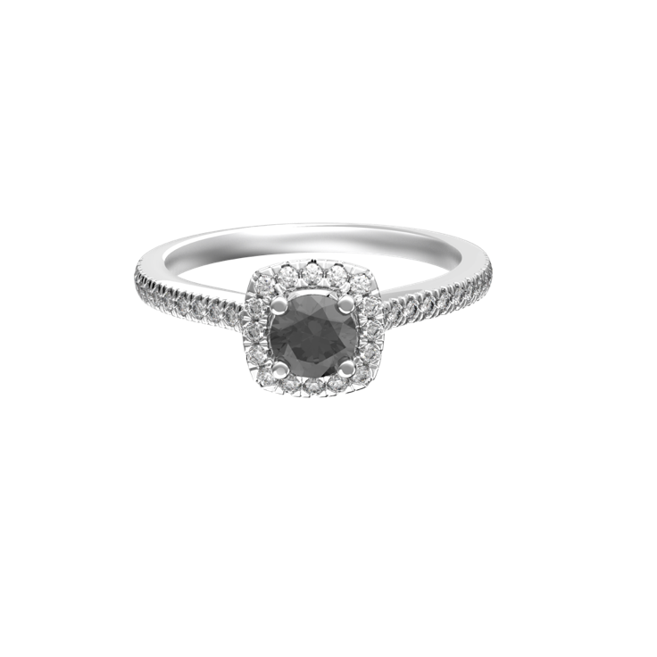 Cushion Halo Black Diamond Engagement Ring- Halo engagement rings