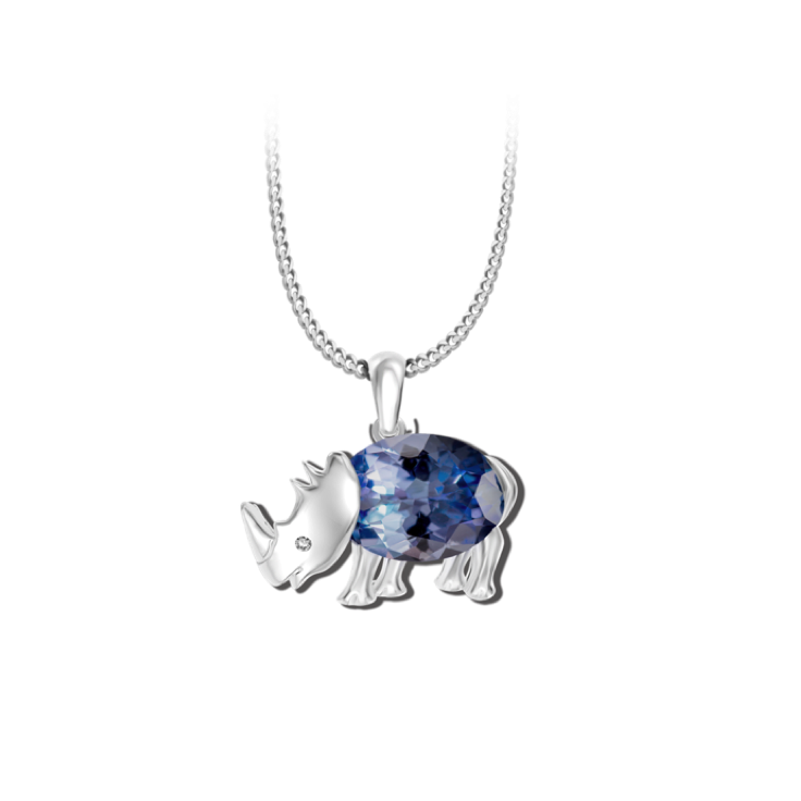 Tanzanite Rhino Pendant - Animal Jewellery
