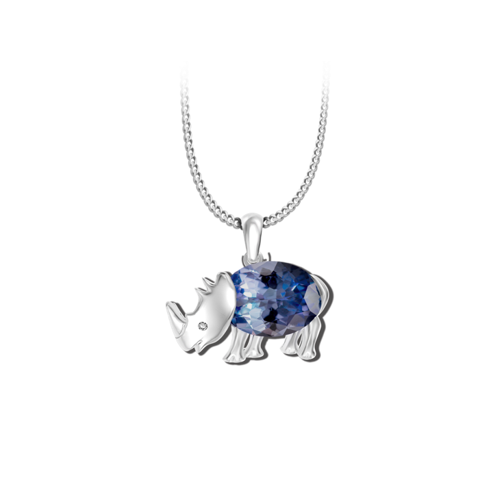 Tanzanite Rhino Pendant - Animal Jewellery