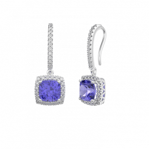 Tanzanite Halo Diamond Drop Earrings - Tanzanite Jewellery