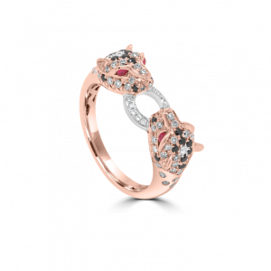 Diamond Double Headed Leopard Ring- Animal Jewellery