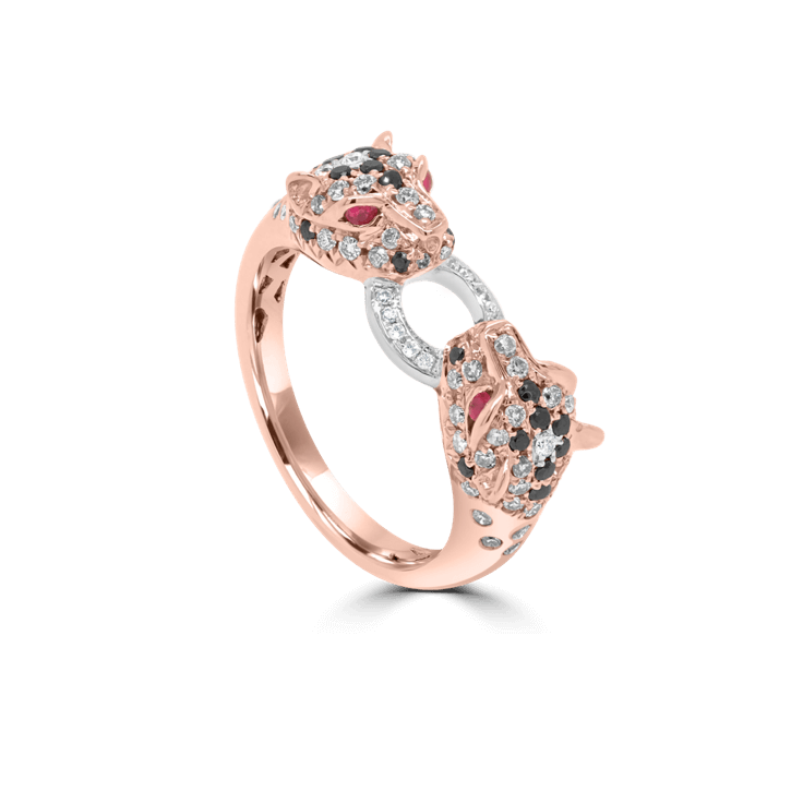 Diamond Double Headed Leopard Ring- Animal Jewellery