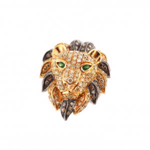 Gold Lion Head Diamond Ring
