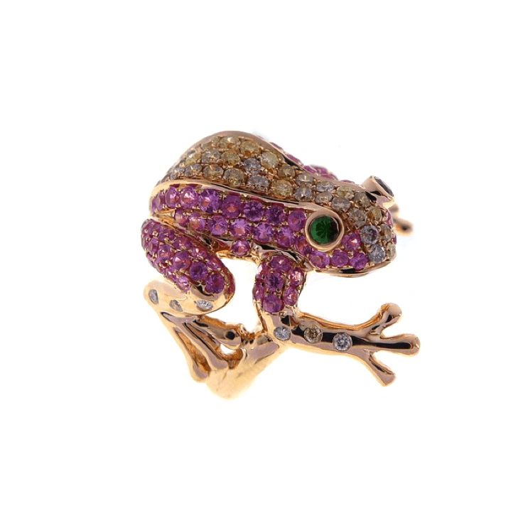 pink sapphire and diamond frog ring
