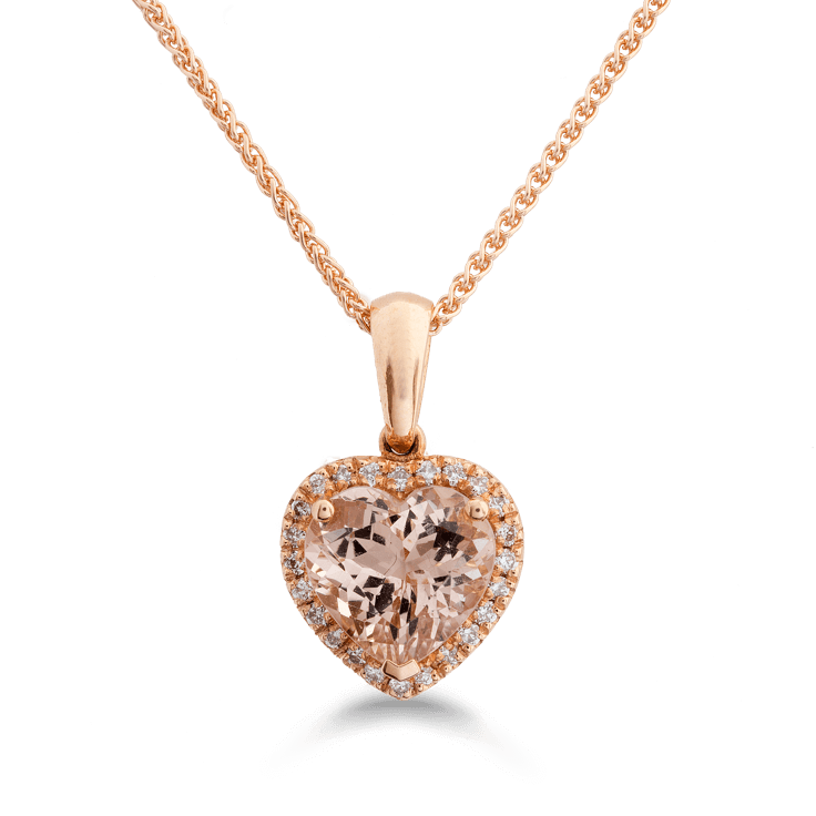 Heart Morganite & Diamond Halo Pendant-morganite jewellery
