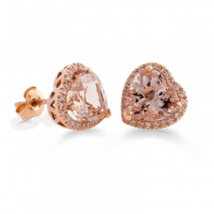 Heart Morganite & Diamond Halo Stud Earrings-morganite jewellery