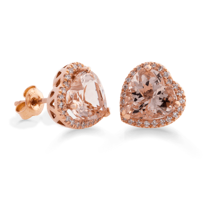 Heart Morganite & Diamond Halo Stud Earrings-morganite jewellery