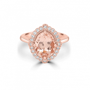 Oval Morganite & Diamond Halo Basket Ring