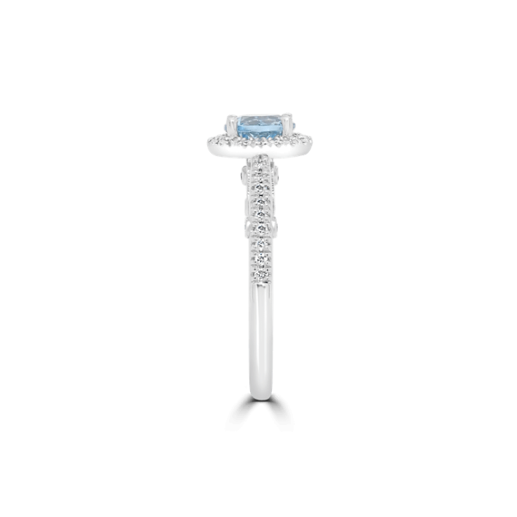 Round Aquamarine & Diamond Halo Ring