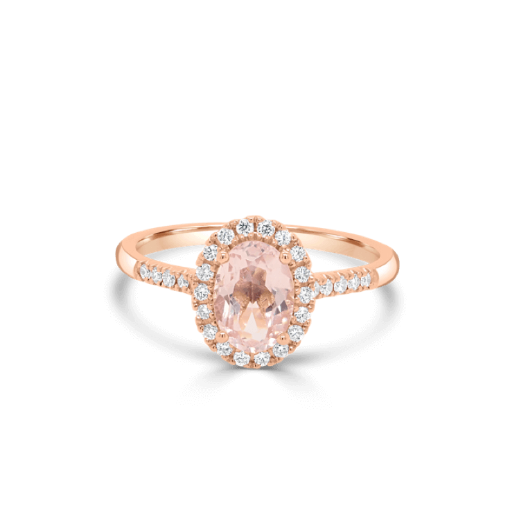 Oval Morganite & Diamond Halo Pave Ring