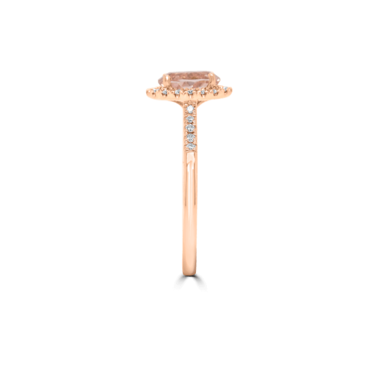 Oval Morganite & Diamond Halo Pave Ring