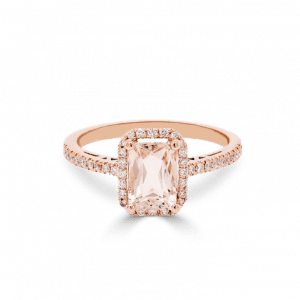 Oval Morganite & Diamond Halo Pave Ring