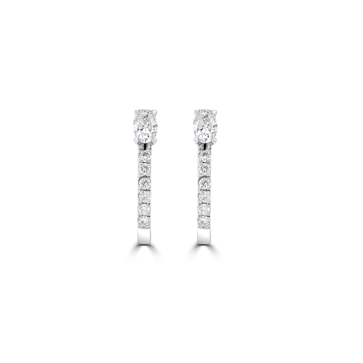 Oval Diamond Stud Huggie Hoop Earrings