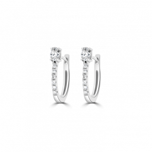 Oval Diamond Stud Huggie Hoop Earrings