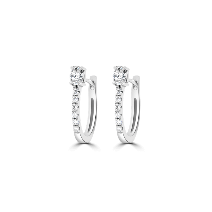 Oval Diamond Stud Huggie Hoop Earrings