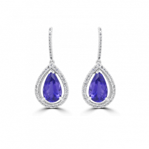 Pear Tanzanite & Diamond Halo Drop Earrings- Tanzanite Jewellery