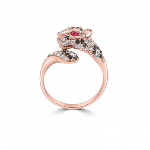 Diamond Leopard Curved Tail Ring- Animal Jewellery