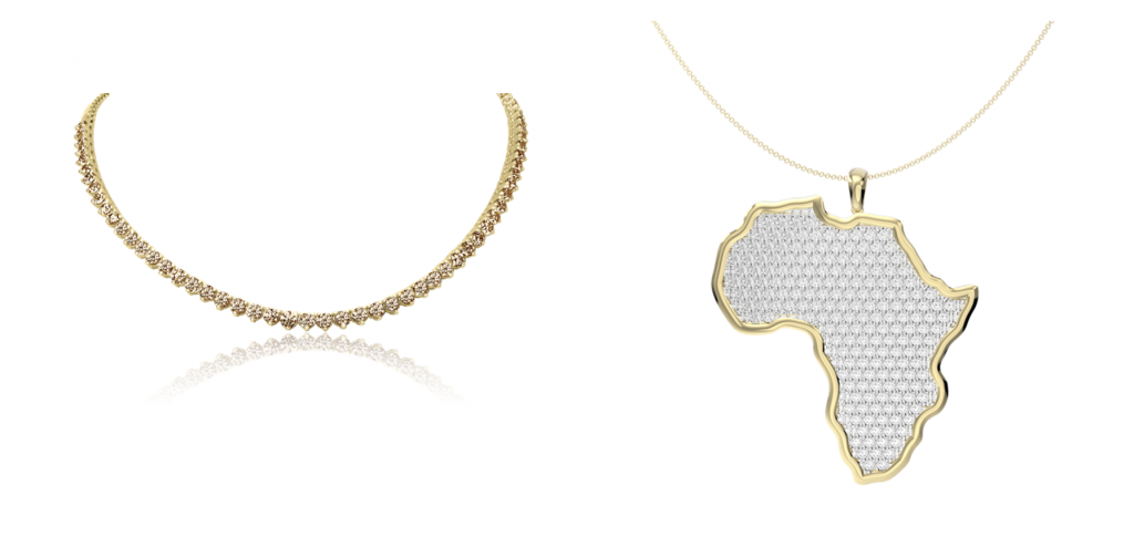 Young Famous and African Netflix Show-African Diamond Map Pendant and Diamond Tennis Necklace