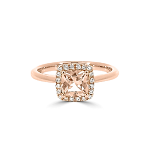 Cushion Morganite & Diamond Halo Ring_morganite jewellery