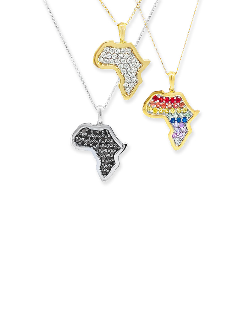 diamond and gemstone map of africa pendants jewellery