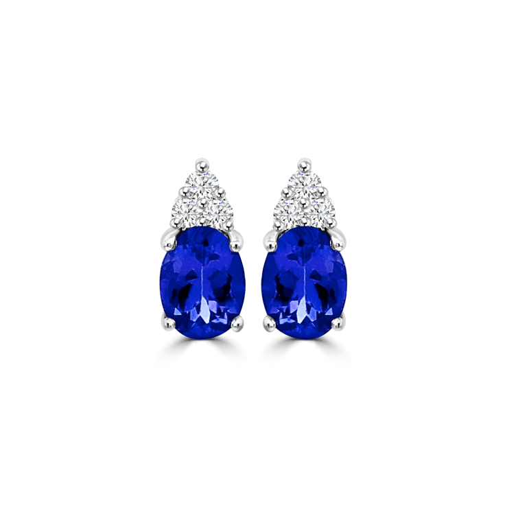 Oval Tanzanite Cluster Diamond Earrings - Tanzanite Jewellery