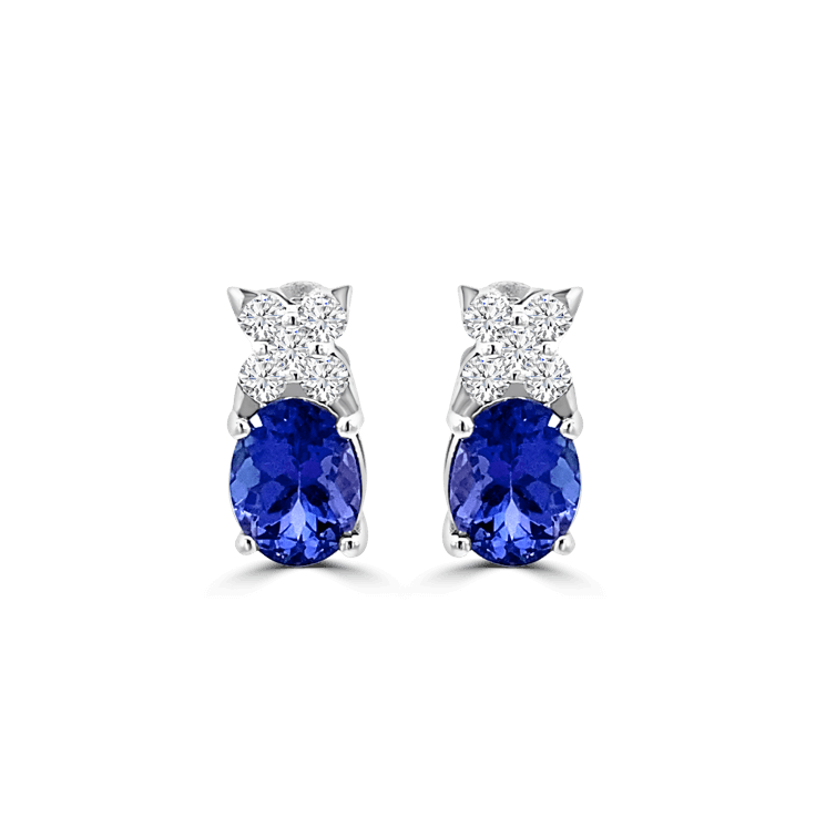 Oval Tanzanite Diamond Butterfly Studs - Tanzanite Jewellery