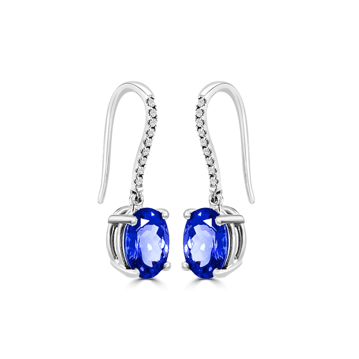 Oval Tanzanite Diamond Drop Earrings - Tanzanite Jewellery