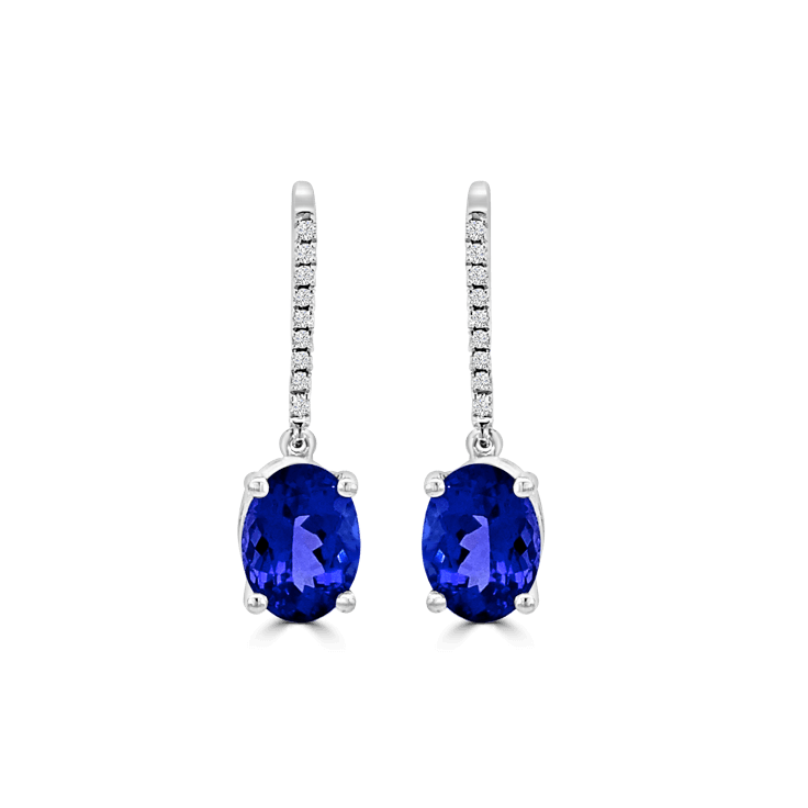 Oval Tanzanite Diamond Drop Earrings - Tanzanite Jewellery