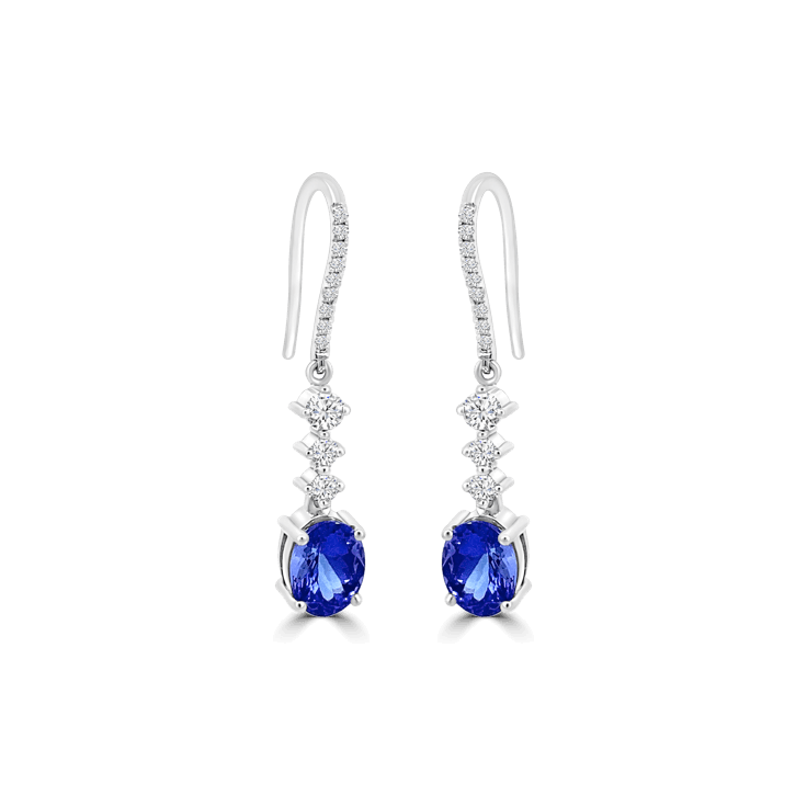 Oval Tanzanite Diamond Drop Hook Earrings-tanzanite jewellery