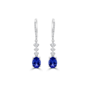 Oval Tanzanite Diamond Drop Hook Earrings-tanzanite jewellery