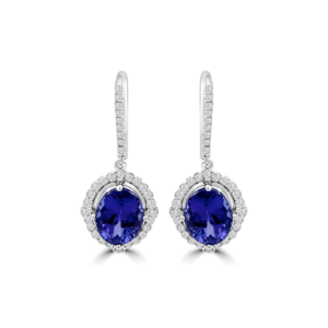 Oval Tanzanite Diamond Halo Antique Earrings - Tanzanite Jewellery
