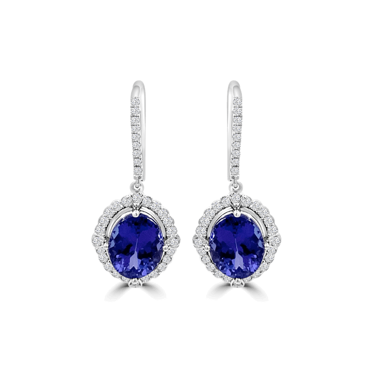 Oval Tanzanite Diamond Halo Antique Earrings - Tanzanite Jewellery
