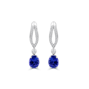 Oval Tanzanite Diamond Loop Drop Earrings-tanzanite jewellery