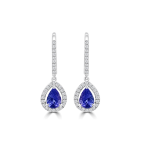 Pear Tanzanite Diamond Halo Dangle Earrings - Tanzanite Jewellery