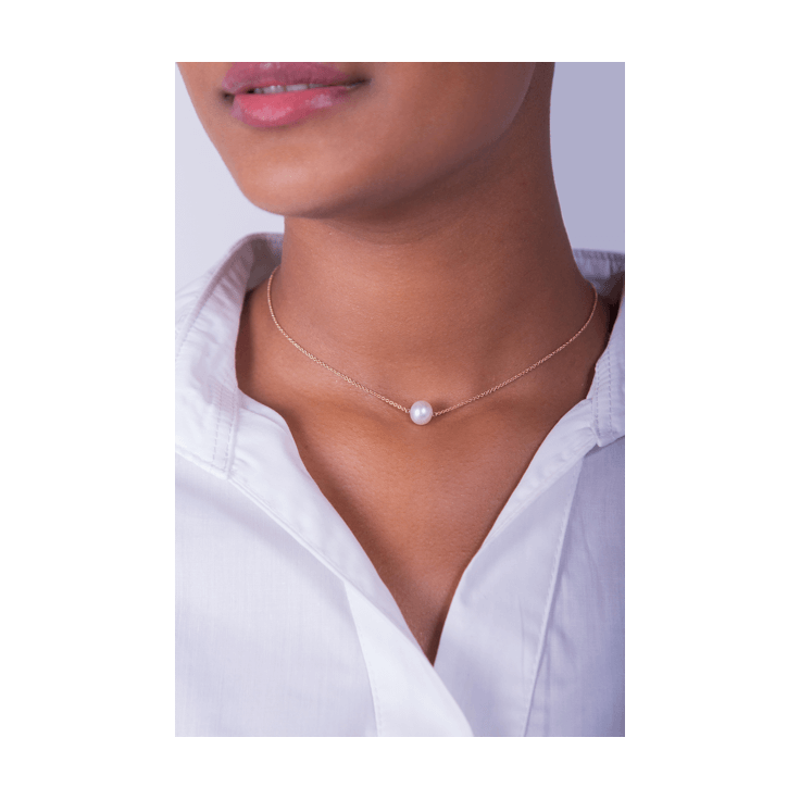 Floating Pearl Necklace on woman
