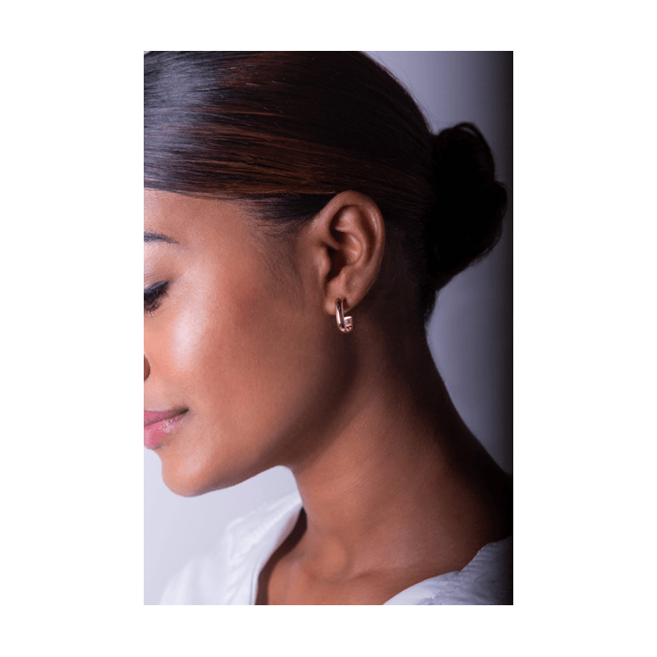 Square Half Hoop Earrings on woman